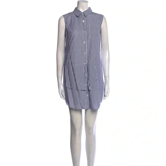 421 Derek Lam 10 Crosby Striped Button Up Tunic Dress Size 6 Color Blue - Picture 2 of 5